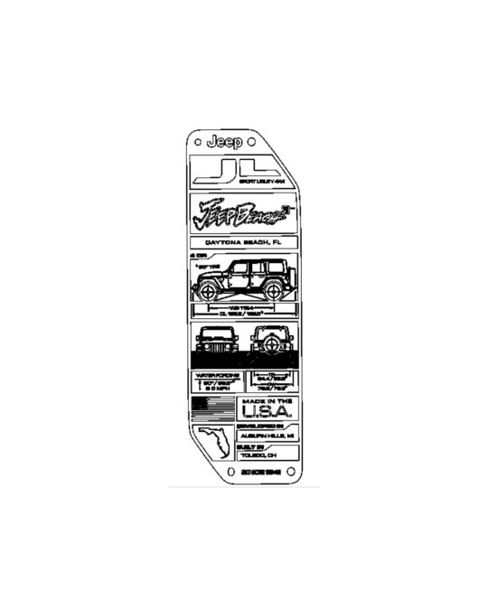 Mopar Tailgate Information Plate Jeep Beach Edition