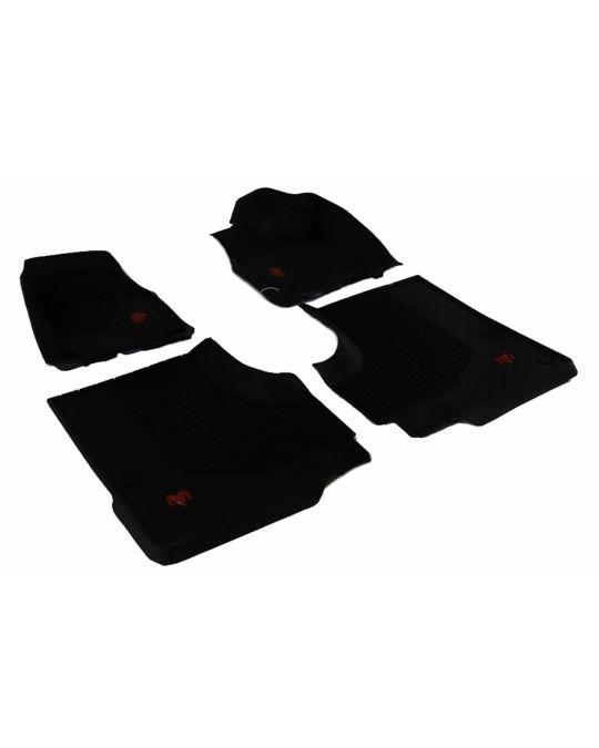 Mopar All Weather Floor Mats Black Color With Red Ram's Head Logo For Front And Rear RHO Only