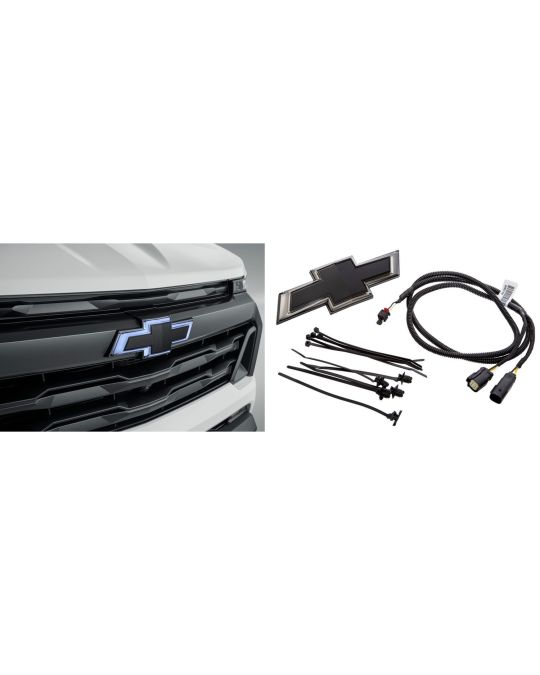 Chevrolet Front Illuminated Bowtie Grille Emblem And Rear Non-Illuminated Tailgate Emblem In Black For Halogen Head Lamp Vehicles