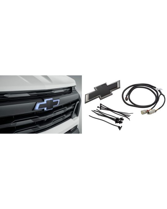 Chevrolet Front Illuminated Bowtie Grille Emblem And Rear Non-Illuminated Tailgate Emblem In Black For LED Head Lamp Vehicles