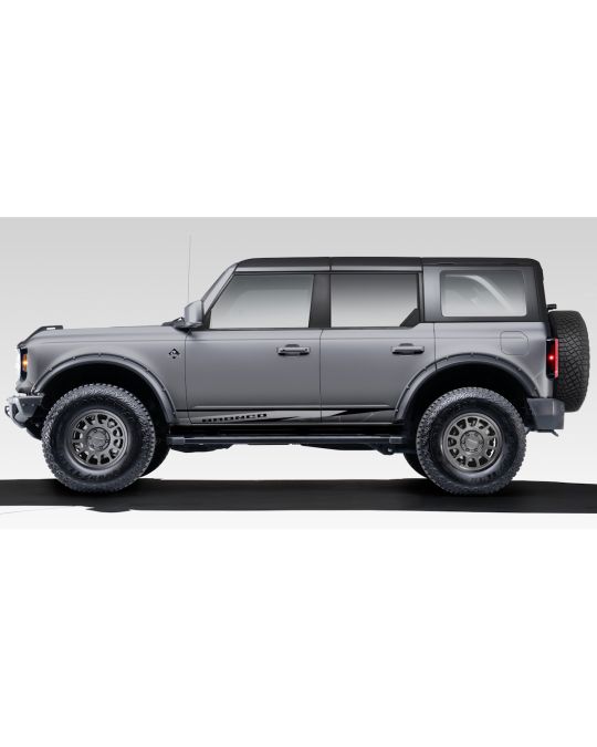 Ford Performance Dark Trail Series Appearance Upgrade Package For 2.3L 2.7L Engine With 2-Inch Lift Kit / 17x8.8-Inch Matte Titanium Method Wheels / Retro Fender Flares / Spare Tire Carrier / Hood And Bodyside Decals / Black Emblems